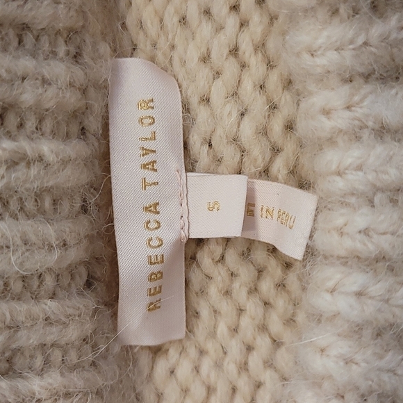 NWOT REBECCA TAYLOR Braided Sleeve Alpaca Sweater Beige Small - Picture 2 of 4